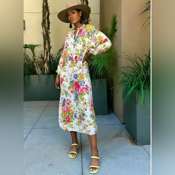 NWOT Zara M Bohemian Lagenlook Garden Girl Euro Resortwear Floral Midi Dress - Picture 15 of 15